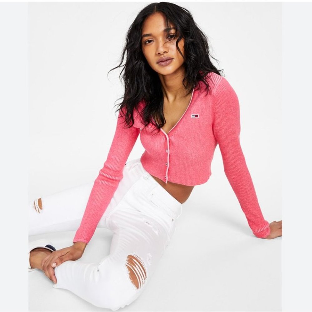 TOMMY JEANS Women's Ribbed Cropped Cardigan | Size M (NWT)